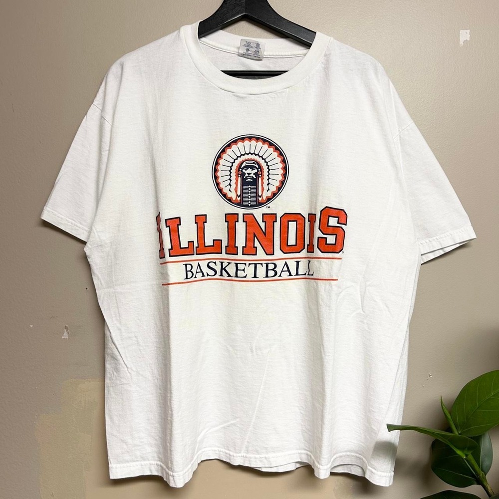Vintage 90s Champion Illinois Basketball Illini Shirt Mens XL White Chief Logo